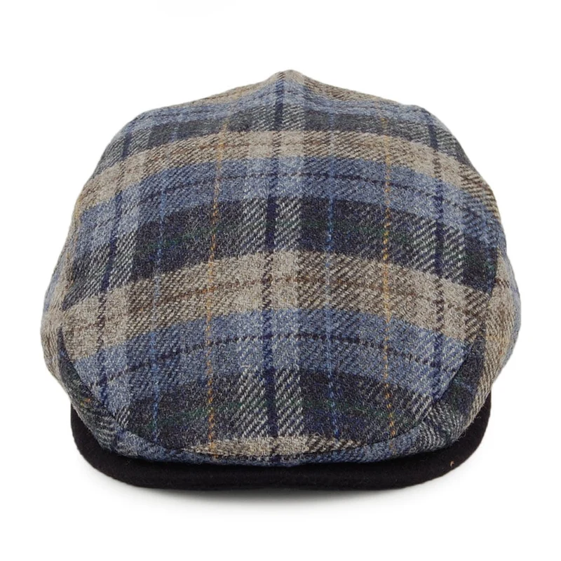 Casquette Plate en Laine et Cachemire à Carreaux bleu-mousse CITY SPORT