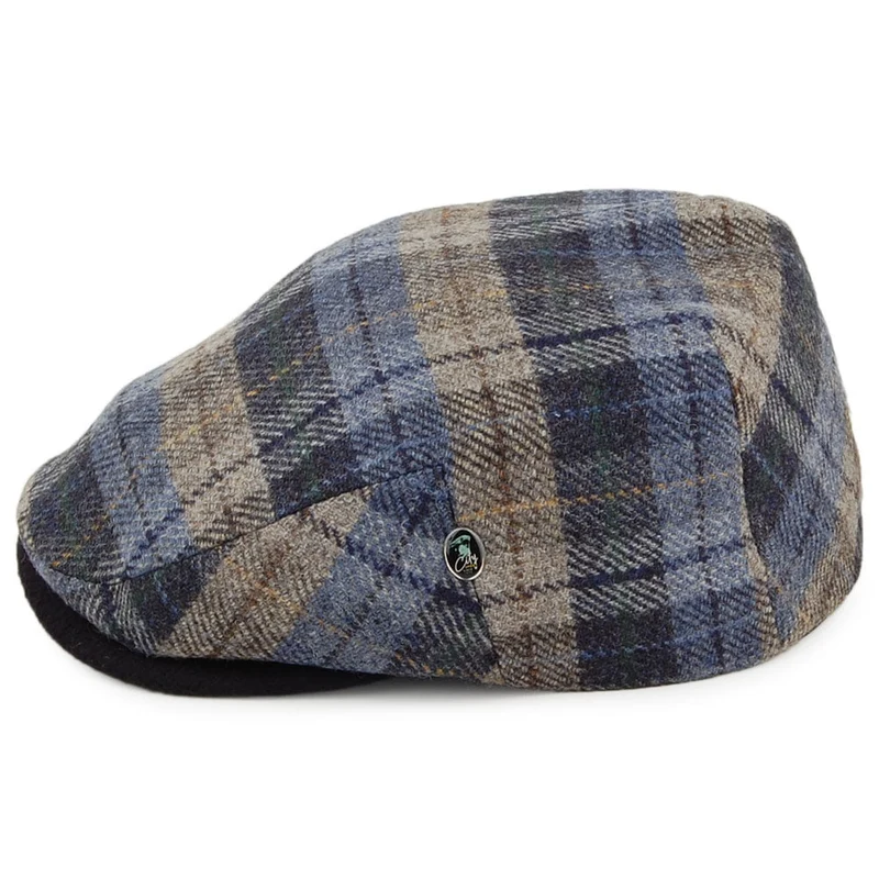 Casquette Plate en Laine et Cachemire à Carreaux bleu-mousse CITY SPORT