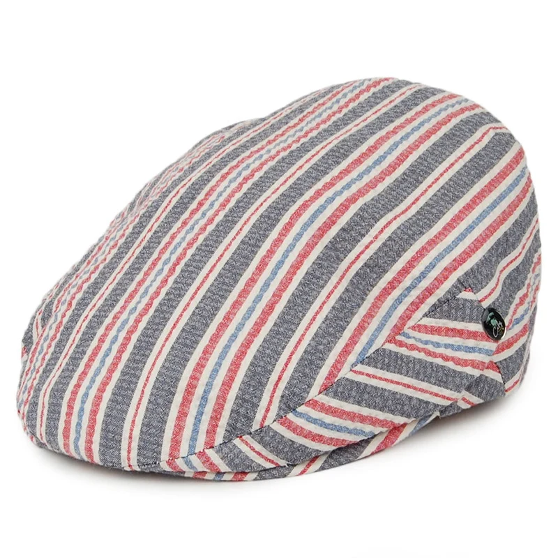 Casquette Plate en Seersucker Hamptons bleu-rouge CITY SPORT