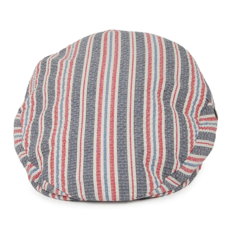 Casquette Plate en Seersucker Hamptons bleu-rouge CITY SPORT