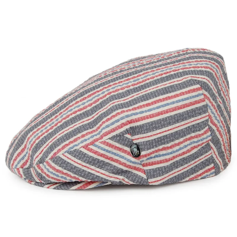 Casquette Plate en Seersucker Hamptons bleu-rouge CITY SPORT