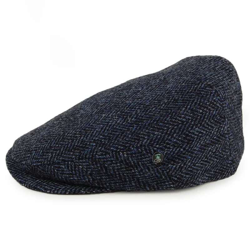 Casquette Plate en HARRIS TWEED à Visière Allongée bleu-noir CITY SPORT