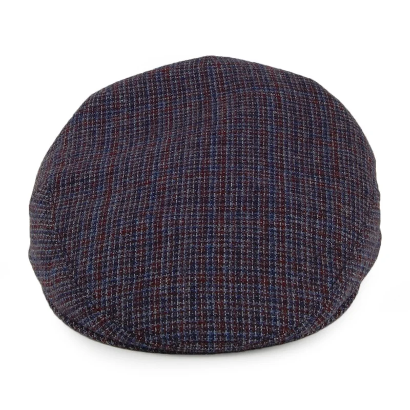 Casquette Plate en Laine Vierge à Micro Carreaux bleu-bordeaux CITY SPORT