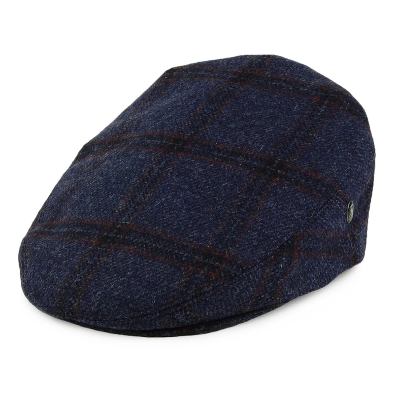 Casquette Plate en Laine Vierge Anglaise à Carreaux bleu CITY SPORT