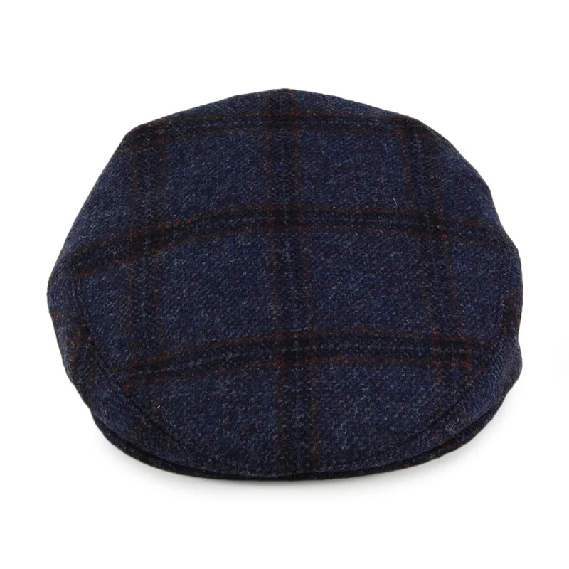 Casquette Plate en Laine Vierge Anglaise à Carreaux bleu CITY SPORT
