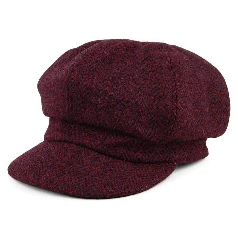 Casquette Gavroche en HARRIS TWEED à Chevrons Gabby bordeaux FAILSWORTH