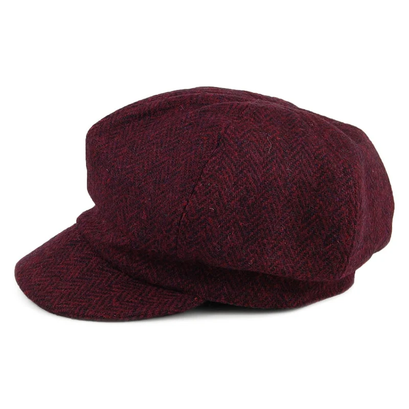 Casquette Gavroche en HARRIS TWEED à Chevrons Gabby bordeaux FAILSWORTH
