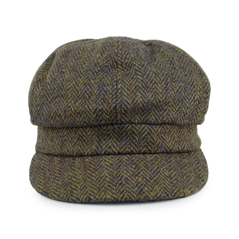Casquette Gavroche en HARRIS TWEED à Chevrons Gabby olive et mix de couleurs FAILSWORTH