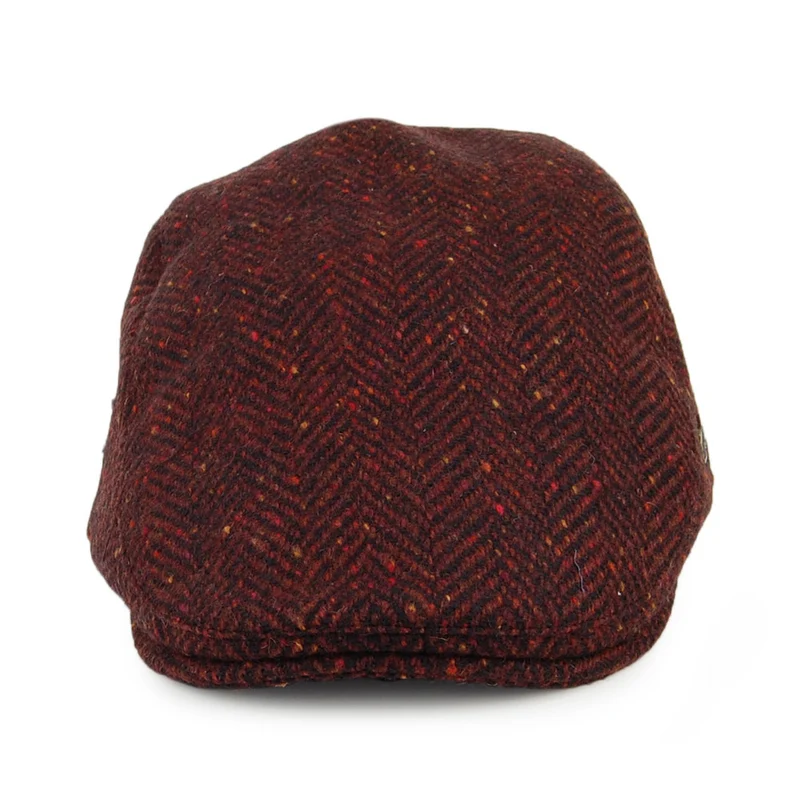 Casquette Plate en Tweed du Donegal à Chevrons Stockholm bordeaux FAILSWORTH