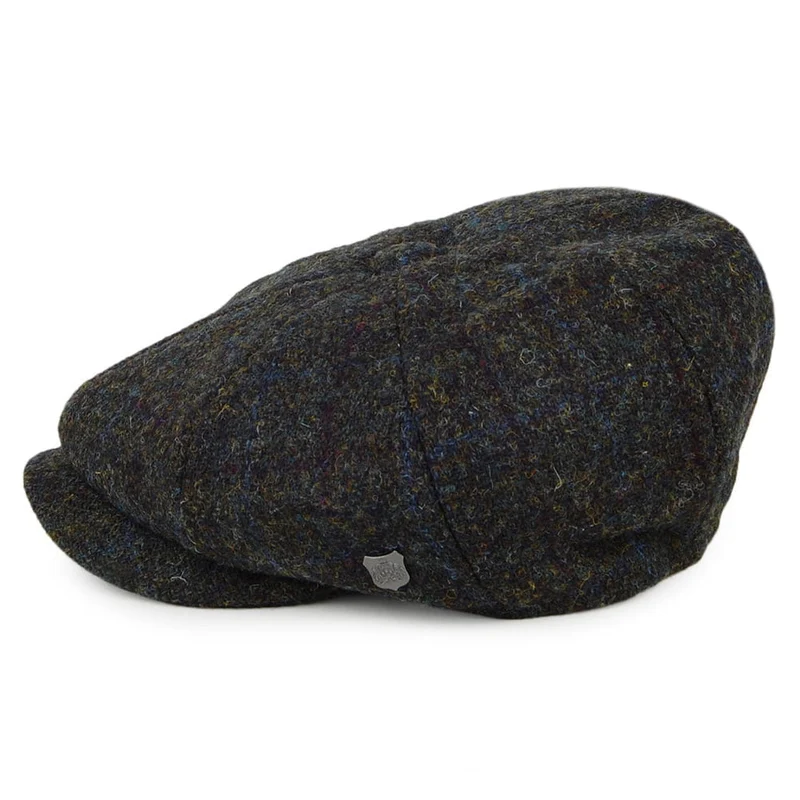 Casquette Gavroche en HARRIS TWEED à Chevrons Carloway mousse-bleu FAILSWORTH