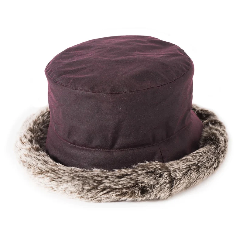 Chapeau Bob en Coton Ciré Rebord en Fausse Fourrure Classic merlot FAILSWORTH