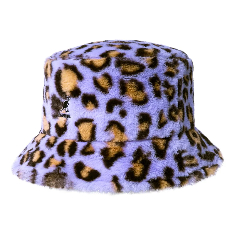 Chapeau Bob en Fausse Fourrure à Motif Léopard lavande KANGOL