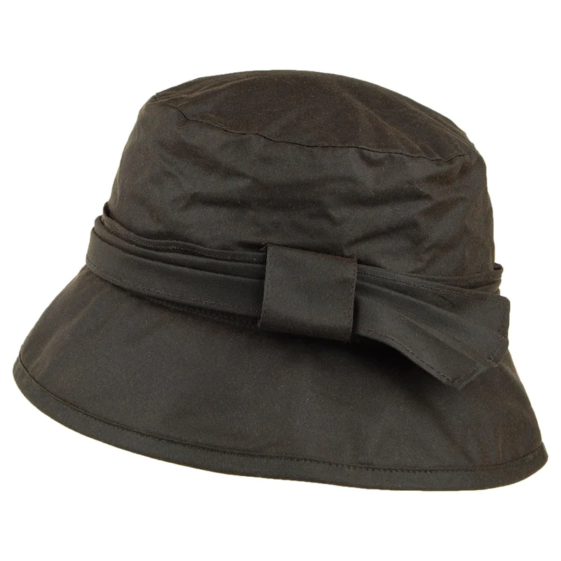 Chapeau Bob en Coton Ciré avec Noeud sur le Côté olive FAILSWORTH
