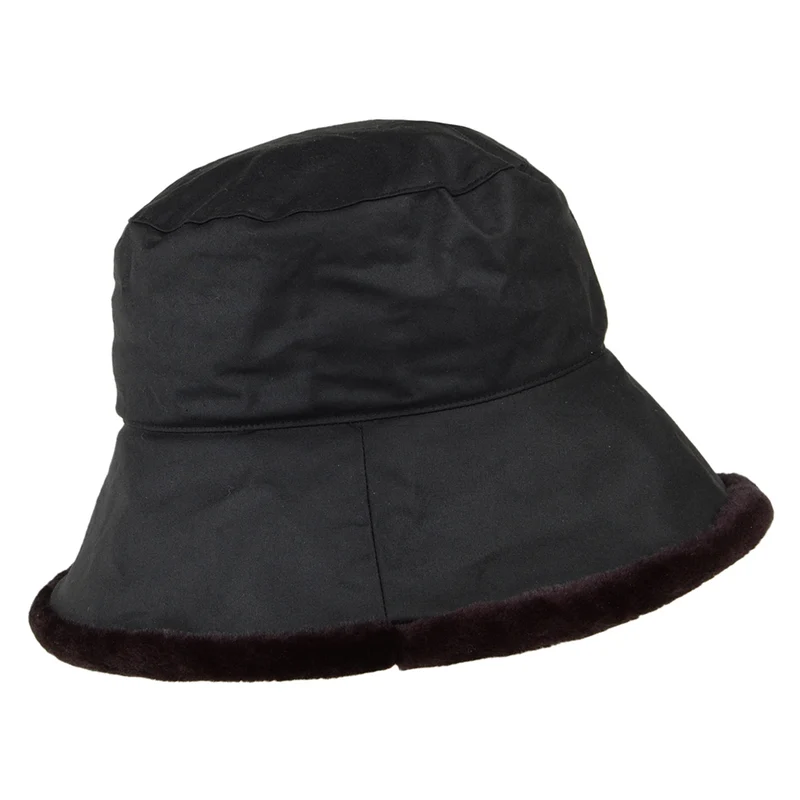 Chapeau Bob I en Coton Ciré Rebord en Fausse Fourrure noir FAILSWORTH