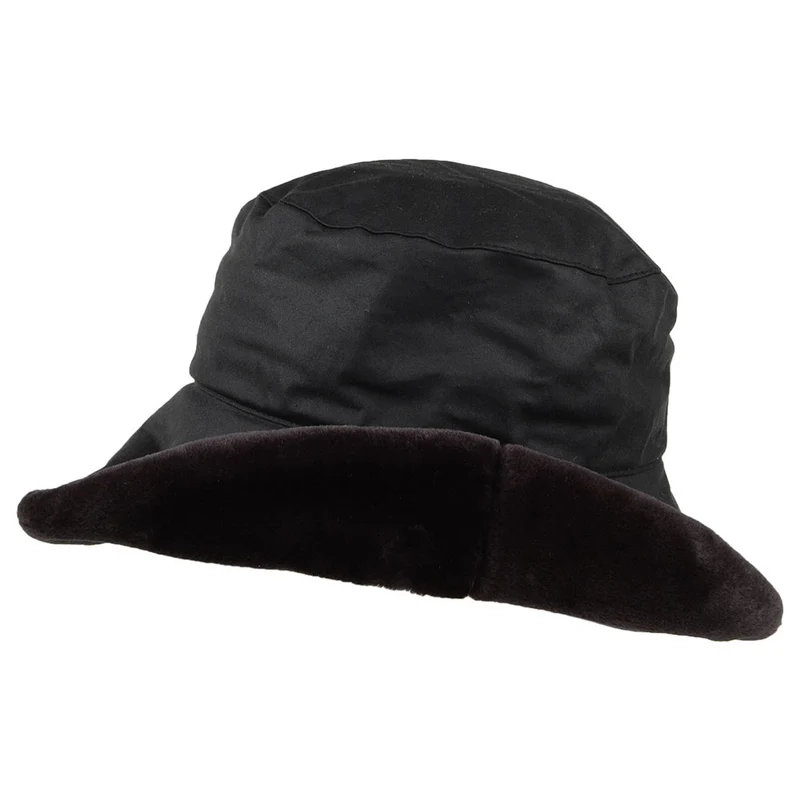 Chapeau Bob I en Coton Ciré Rebord en Fausse Fourrure noir FAILSWORTH