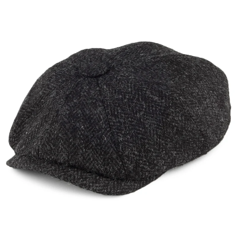 Casquette Gavroche en HARRIS TWEED à 8 pans anthracite OLNEY