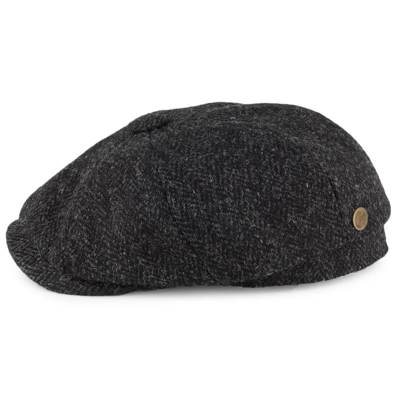 Casquette Gavroche en HARRIS TWEED à 8 pans anthracite OLNEY