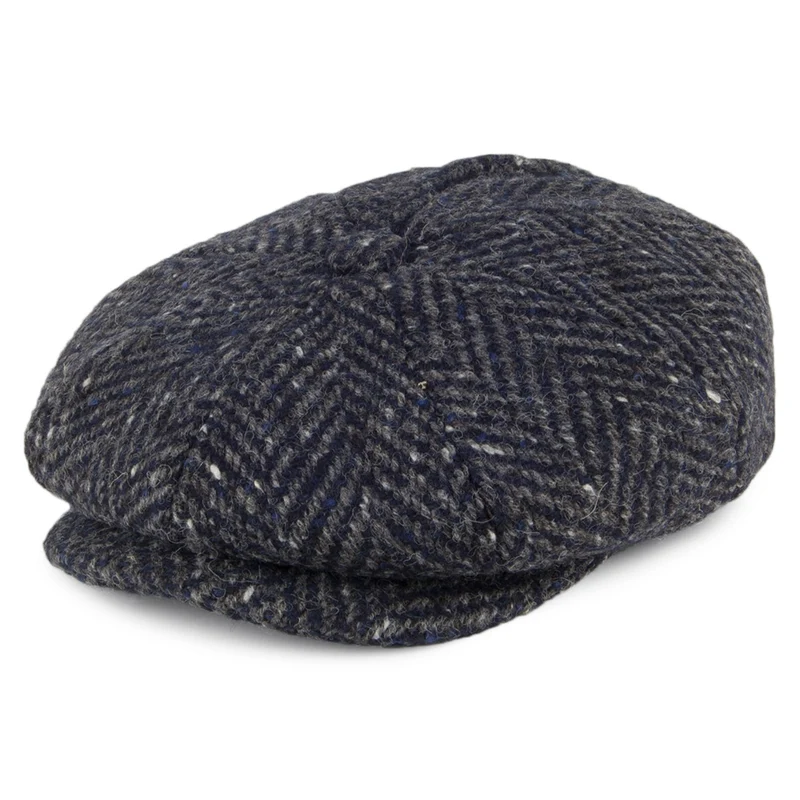 Casquette Gavroche en Tweed du Donegal à Chevrons Mayo bleu marine-gris FAILSWORTH