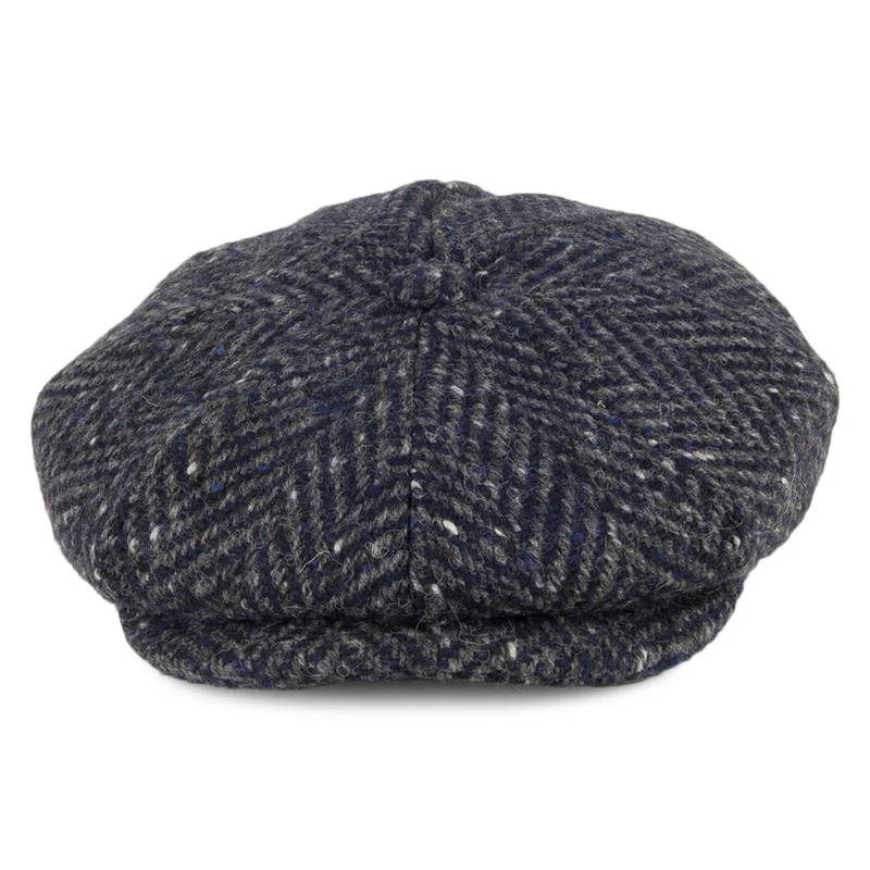 Casquette Gavroche en Tweed du Donegal à Chevrons Mayo bleu marine-gris FAILSWORTH
