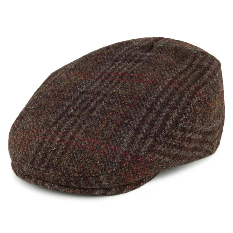 Casquette Plate en HARRIS TWEED Glen Plaid Stornoway olive mélangé FAILSWORTH