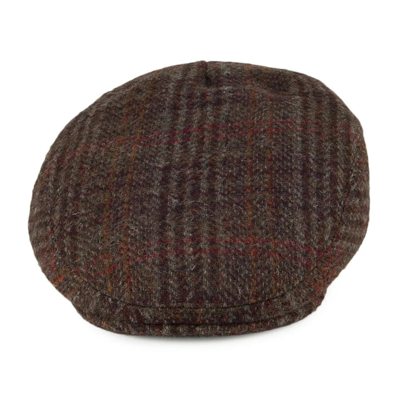 Casquette Plate en HARRIS TWEED Glen Plaid Stornoway olive mélangé FAILSWORTH