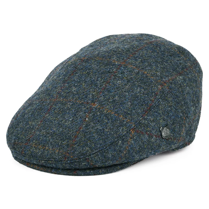 Casquette Plate en HARRIS TWEED à Carreaux Stornoway bleu-multi FAILSWORTH