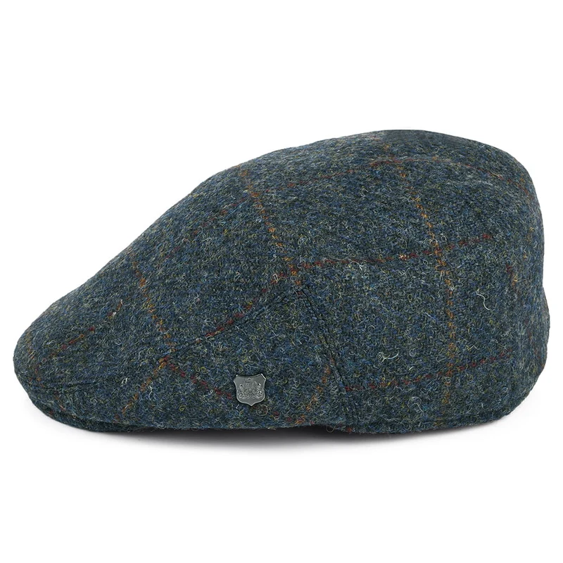 Casquette Plate en HARRIS TWEED à Carreaux Stornoway bleu-multi FAILSWORTH