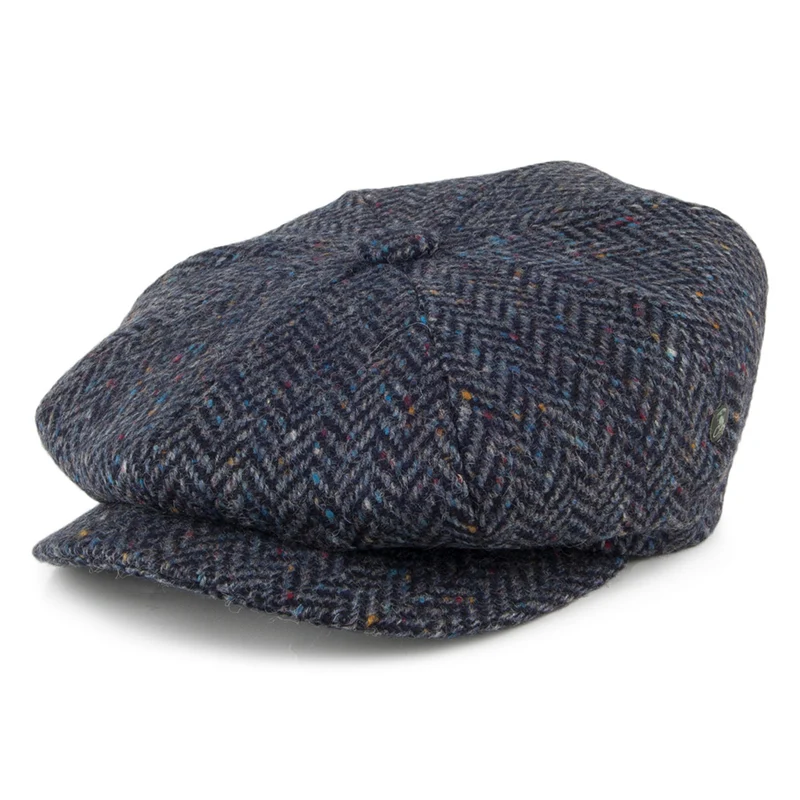 Casquette Gavroche en Tweed du Donegal à Chevrons bleu-bleu marine CITY SPORT