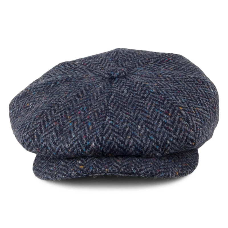 Casquette Gavroche en Tweed du Donegal à Chevrons bleu-bleu marine CITY SPORT
