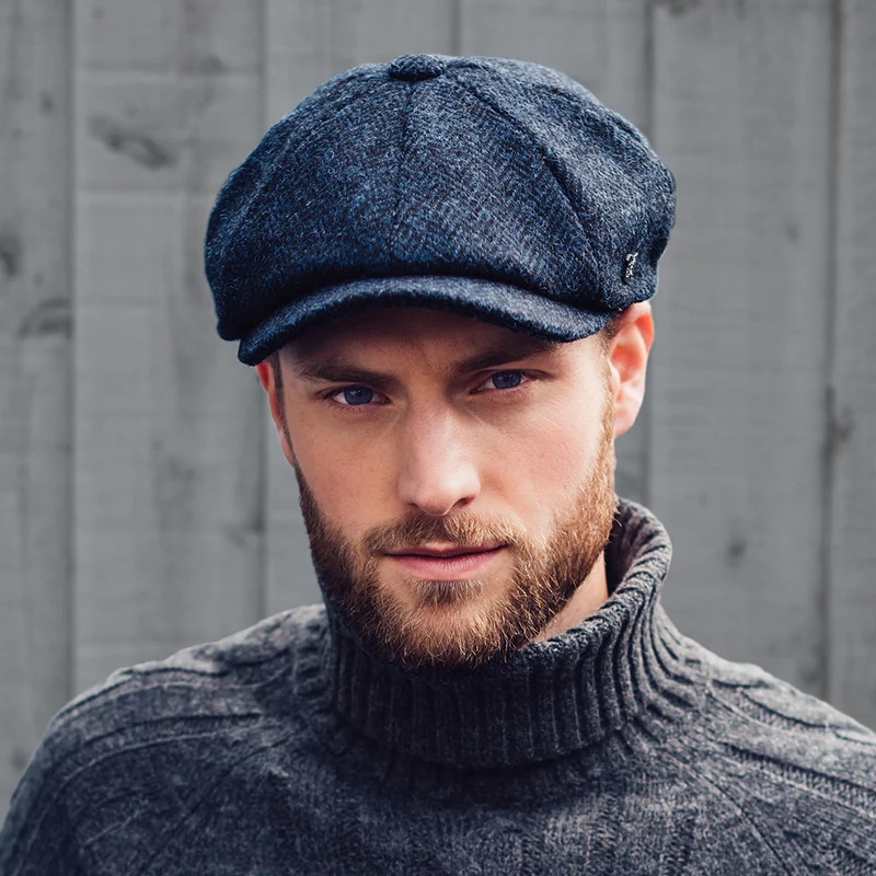 Casquette Gavroche en HARRIS TWEED à Chevrons Carloway bleu FAILSWORTH