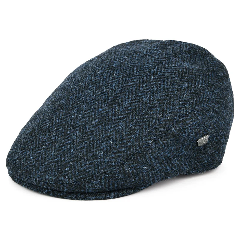 Casquette Plate en HARRIS TWEED à Chevrons Stornoway bleu FAILSWORTH