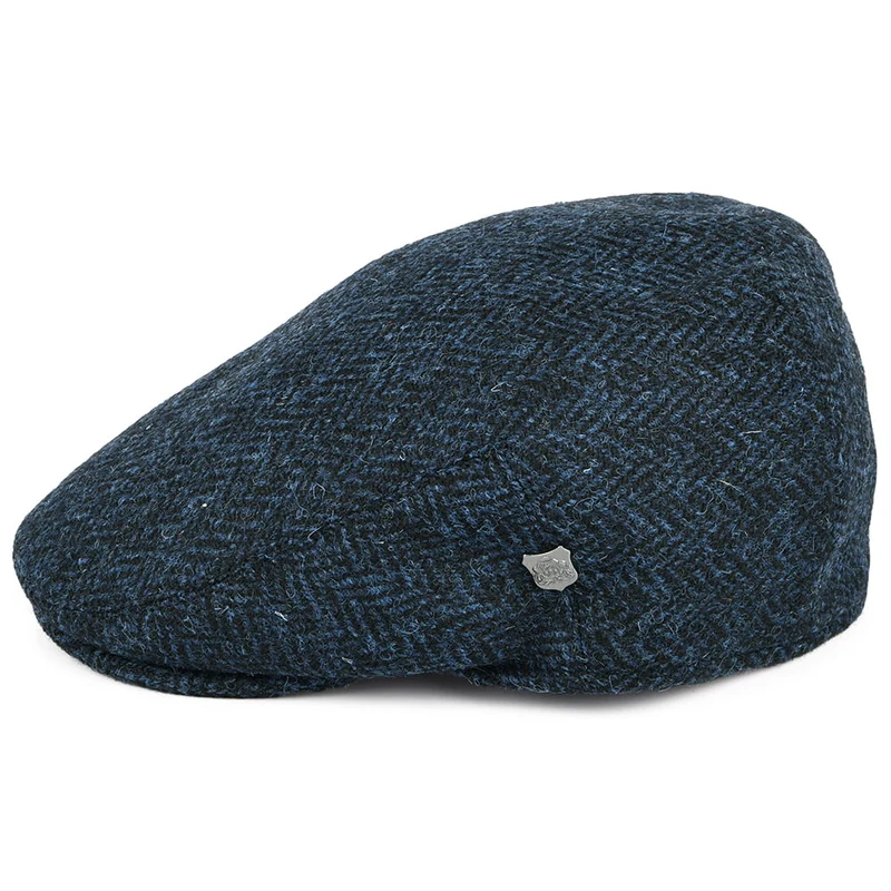 Casquette Plate en HARRIS TWEED à Chevrons Stornoway bleu FAILSWORTH