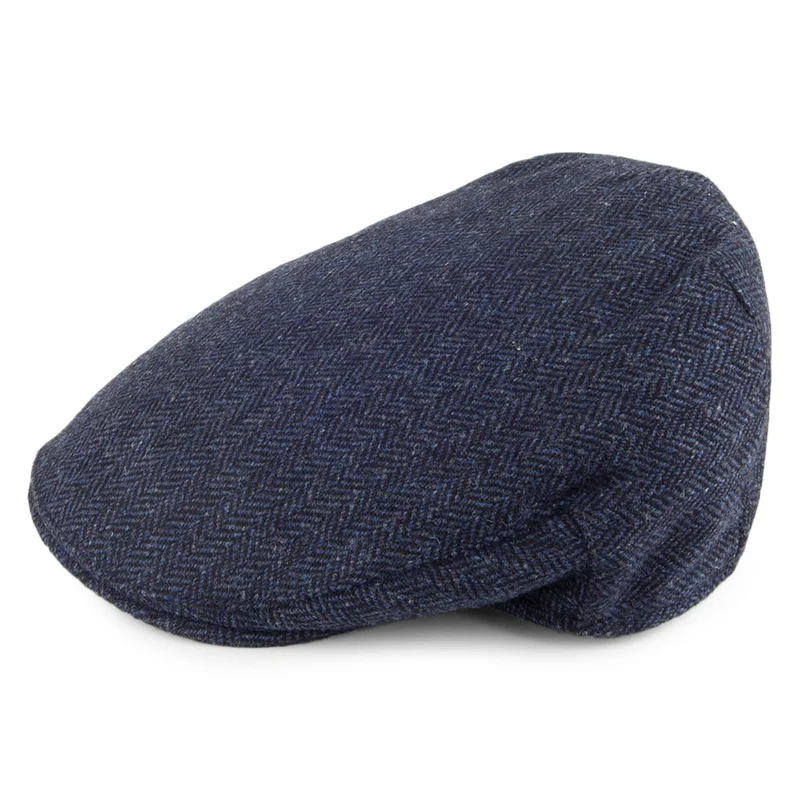 Casquette Plate en Tweed à Chevrons Balmoral Country bleu marine CHRISTYS
