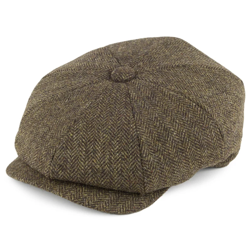 Casquette Gavroche en Tweed à Chevrons Country olive CHRISTYS