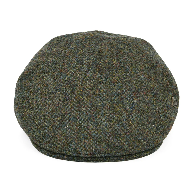 Casquette Plate en HARRIS TWEED à Chevrons Stornoway olive mélangé FAILSWORTH