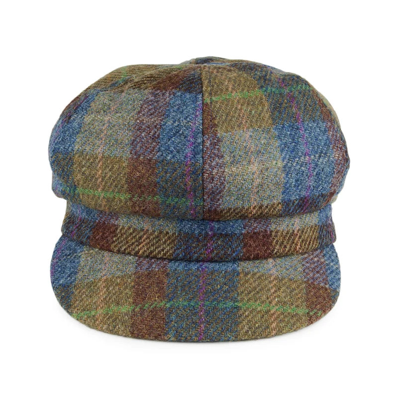 Casquette Gavroche en HARRIS TWEED Gabby bleu-vert FAILSWORTH