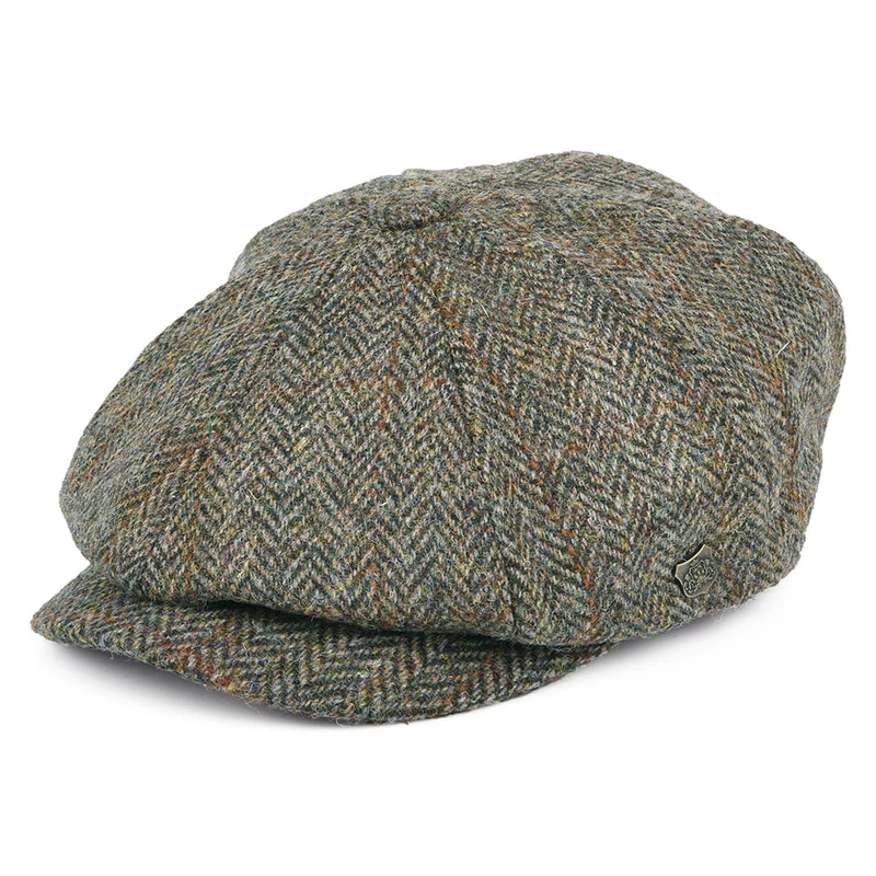 Casquette Gavroche en HARRIS TWEED à Chevrons Carloway vert-bleu FAILSWORTH