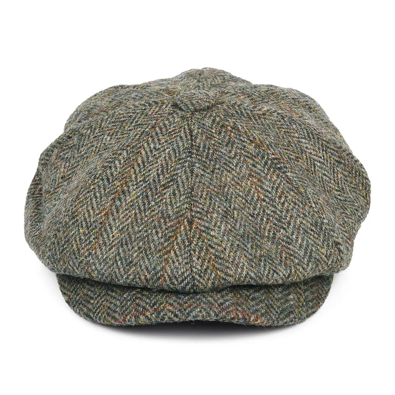 Casquette Gavroche en HARRIS TWEED à Chevrons Carloway vert-bleu FAILSWORTH