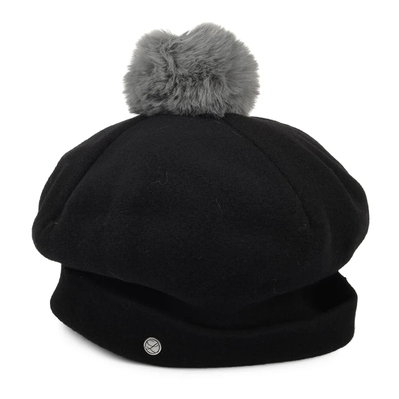 Béret à Pompon en Laine Mérinos Elsa noir HÉRITAGE PAR LAULHÈRE
