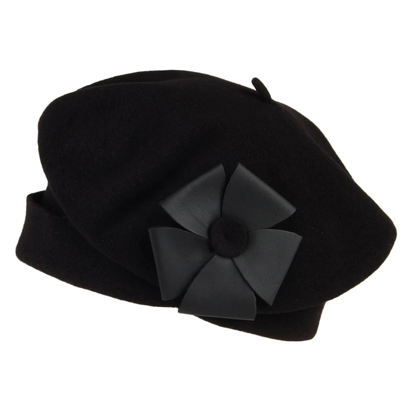 Béret en Laine Mérinos Fleurine noir HÉRITAGE PAR LAULHÈRE