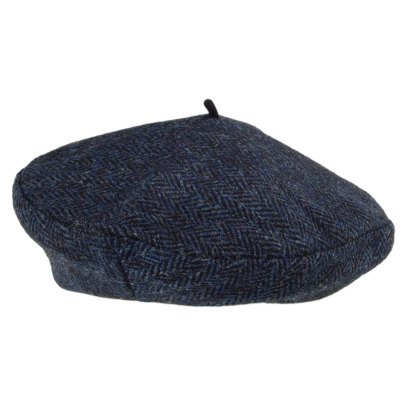 Béret en HARRIS TWEED à Chevrons Gwen bleu HÉRITAGE PAR LAULHÈRE
