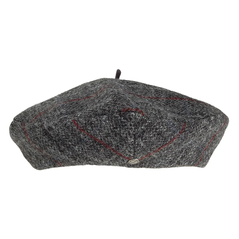 Béret en HARRIS TWEED à Chevrons Gwen gris HÉRITAGE PAR LAULHÈRE
