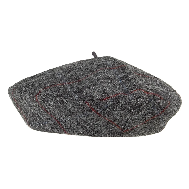 Béret en HARRIS TWEED à Chevrons Gwen gris HÉRITAGE PAR LAULHÈRE