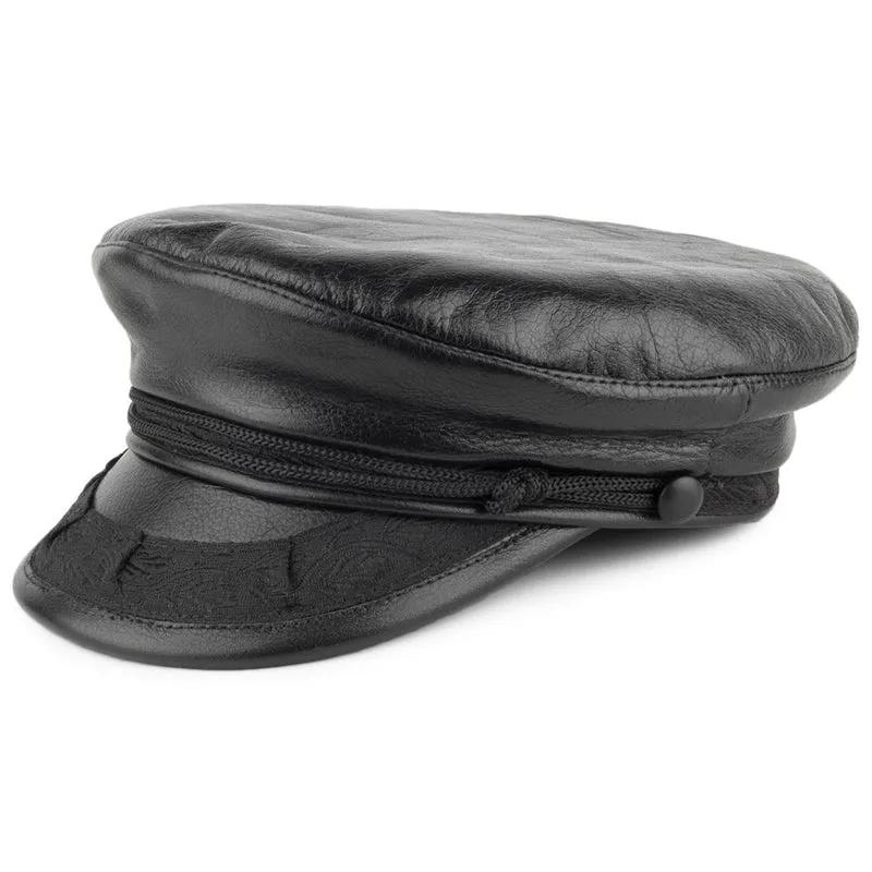 Casquette de Marin Grec en Cuir Classic noir JAXON & JAMES