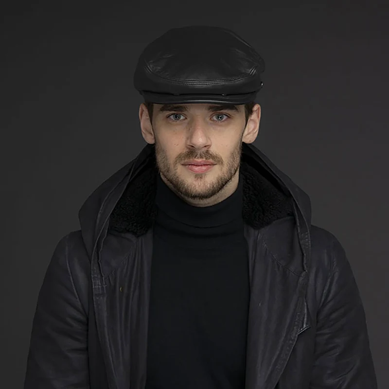 Casquette Plate en Cuir Stockton noir BAILEY