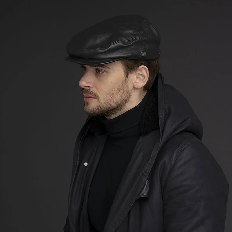 Casquette Plate en Cuir Stockton noir BAILEY
