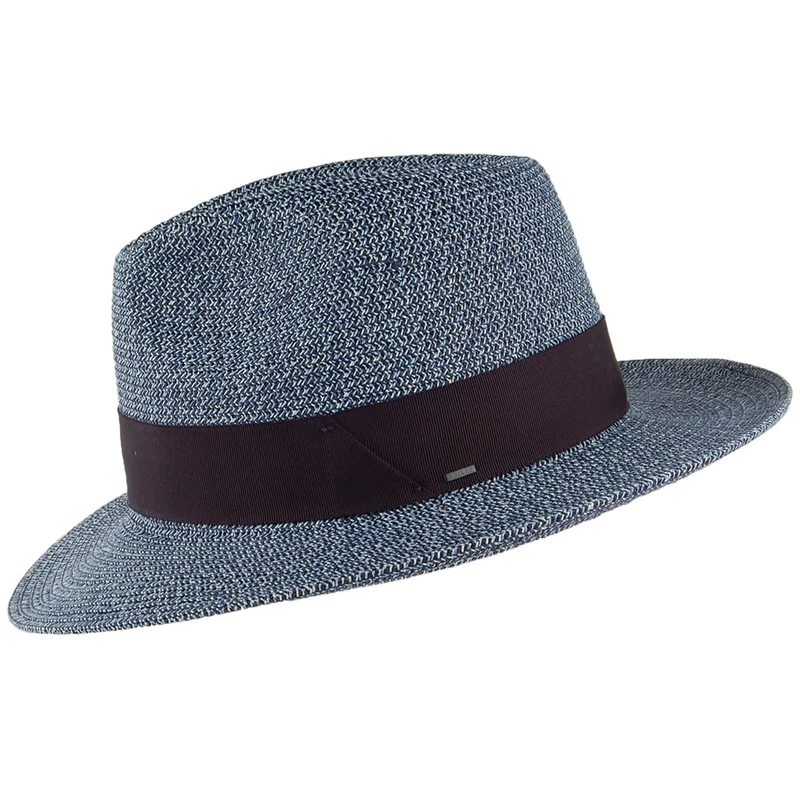 Chapeau Fedora en Paille Toyo Mullan bleu marine BAILEY