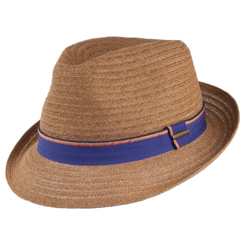 Chapeau Trilby en Paille Toyo Player marron avec Bandeau à Rayures STETSON