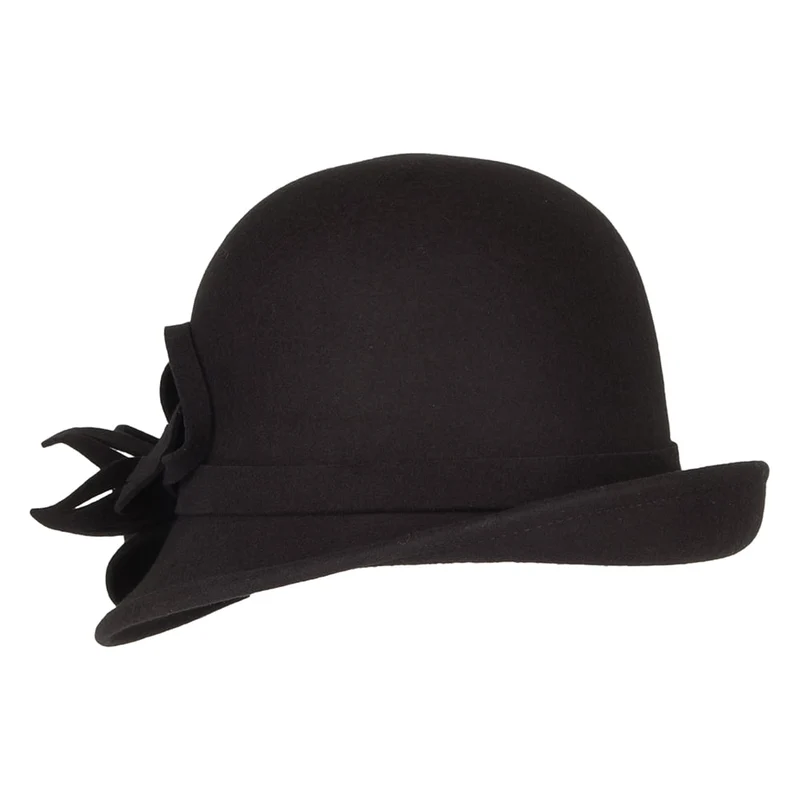 Chapeau Cloche en Laine Feutrée avec Fleur noir FAILSWORTH