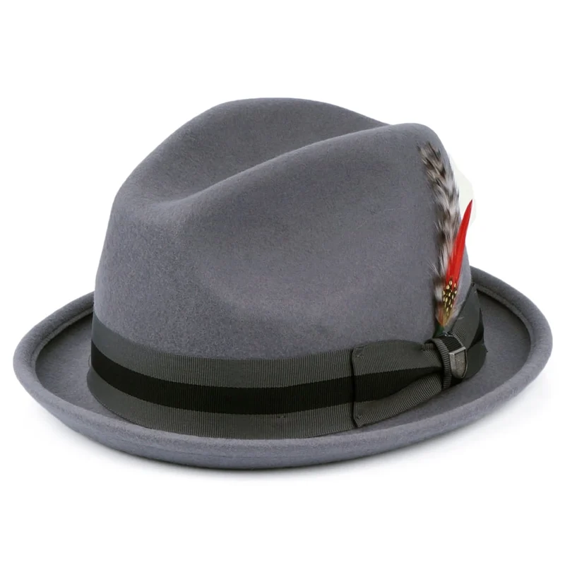 Chapeau Trilby en Laine Feutrée avec Bandeau à Rayures Gain gris BRIXTON